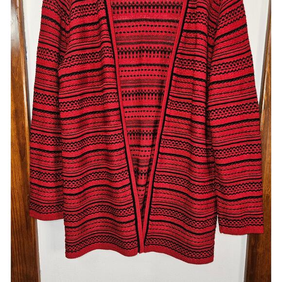 VTG 90s Dylani Knitwear Red Stripped Open Front Cardigan Size Small - Picture 5 of 10